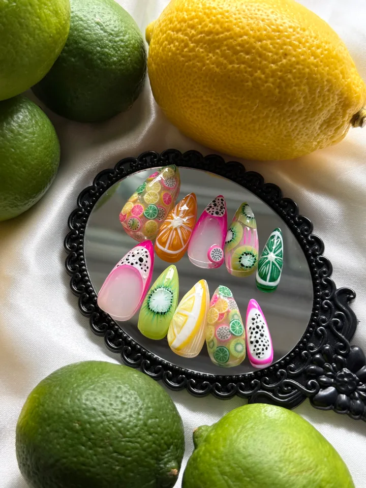 Tropical Fruit Punch handmade press-on nail design